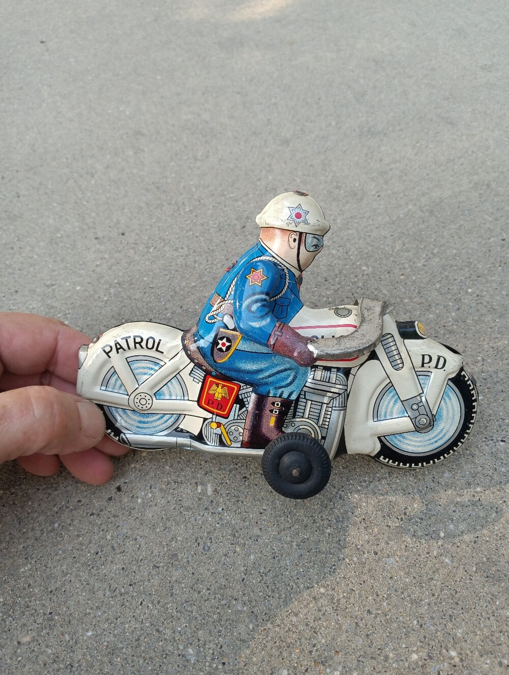 Vintage Tin Friction Motorcycle Policeman Japan